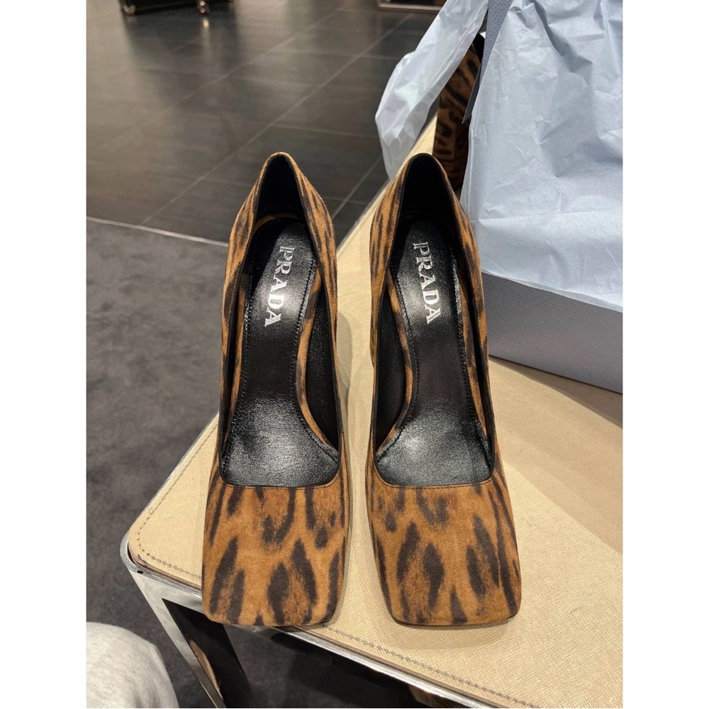 Prada Women's Brown Animal Print Block Heel Pumps - Picture 2 of 5